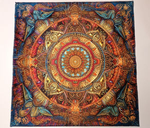 VIKAMA Aztec Mandala Tarot Khăn Trải Bàn Năng Lượng Kỳ Lạ Bàn Thờ Phù Thủy Retro Totem Polyester Khăn Trải Bàn Vuông Chống Thấm Nước Chống Dầu Dễ Dàng Chăm Sóc