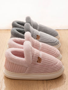 Dép Đi Trong Nhà Bằng Vải Cotton Mùa Đông Có Gót Cao Đế Dày Lót Lông Cừu Cho Nữ Dép Đi Trong Nhà Ấm Áp Thoải Mái Dễ Giặt