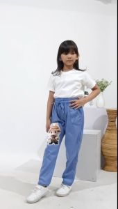 celana jeans labubu led anak perempuan usia 5-12 tahun