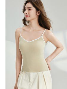 Miiow | Womens V-neck Strap Vest Summer New Style Inner Wear With Chest Pad Anti-exposure Base Shirt Versatile Thin Regular Length