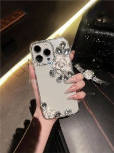Luxury Tea Rose Diamond Embedded Phone Case for Huawei Oppo Honor Vivo Xiaomi Apple 15 iPhone 14 pro Max 13 Transparent 16 Shell Mate 40 pro Mobile Phone Cover