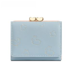 กระเป๋าสตางค์ผู้หญิงสไตล์เกาหลีพับได้ กระเป๋าใส่เหรียญขนาดเล็ก กระเป๋าใส่บัตรแฟชั่นสำหรับนักเรียน กระเป๋าสตางค์ PU 3 ชั้น