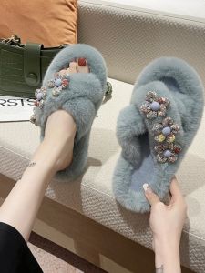 Womens Casual Thick Bottom Slip-On Shoes Autumn Winter New Flower Design Cotton Slippers Outdoor Wearable Comfortable Flat Heel