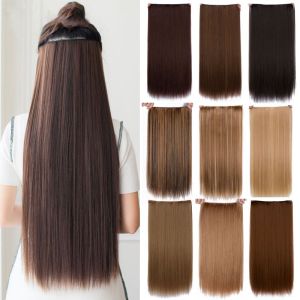 🔥 Long Straight Clip In One Piece Synthetic Hair Extension 5 Clips False Blonde Hair Black Hair Pieces LovelylifeFu COD