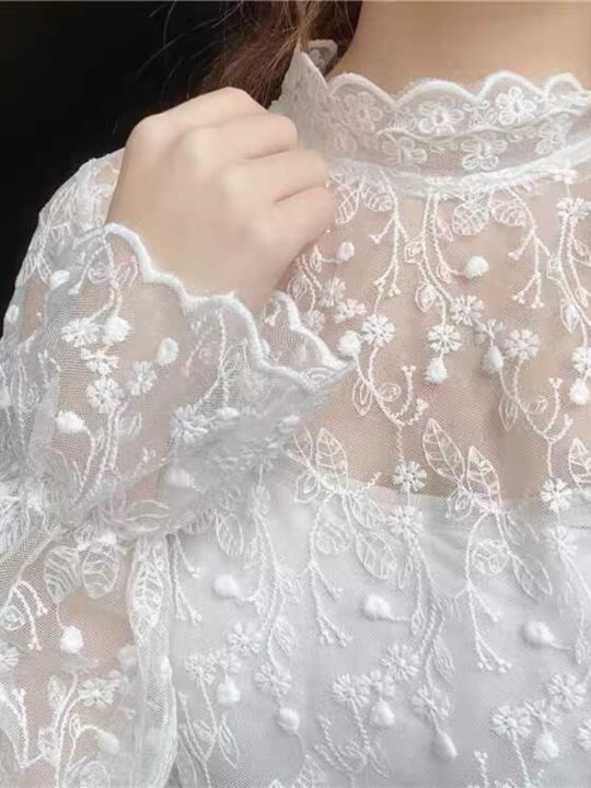 Áo Sơ Mi Ren Cỡ Lớn Cho Nữ Mùa Xuân Thu Tay Dài Cổ Cao Thời Trang Ngọt Ngào Thường Ngày Chất Liệu Khác 100%
