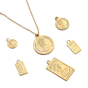 1pc/bag 14K Gold Plated Brass Queens Head Coin Charm Pendant for DIY Bracelet Necklace Jewlery Accessories