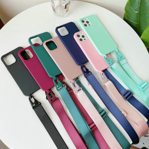 Crossbody Necklace Strap Soft Silicone Phone Case For iPhone 15 Pro Max 15 Plus Lanyard Cord Rope Cover