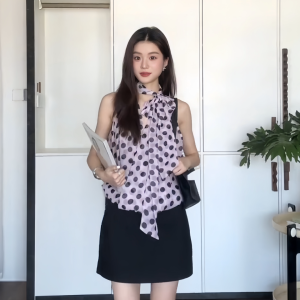 chaqi | Dotted Off-shoulder Loose Fitting Blouse Summer