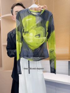 NUANPING | Trendy Tie Dye Printed Mesh T-Shirt for Women