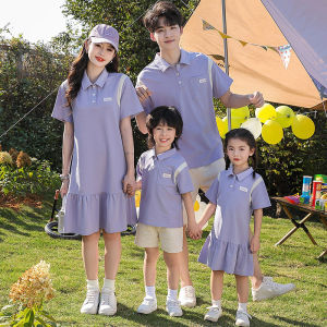 High-End Street Style Maternity And Daughter Matching Dresses Short Sleeve Set Family of Three Four People Mom And Son Suit