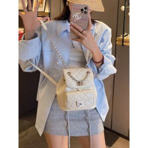 หนังฝนck ตารางสี่เหลี่ยมเล็กกระเป๋าสะพายไหล่คู่ผู้หญิงกระเป๋าเดินทางแบบสบายๆกระเป๋านักเรียนขนาดเล็กแฟชั่นกระเป๋าเป้สะพายหลังรูปทรงถัง