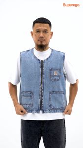 Superego Vest Denim Rompi Pria Size M-XL Regular Fit Zipper Light Blue VDZ01B