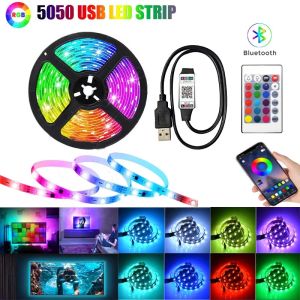 [SG Seller] SMD5050 RGB LED Strip Multicolor Light Bluetooth Flexible Neon Lights 5V USB Tape With Remote Control and Mobile App Control for Indoor Decoration Christmas New Year Decoration TV Backlight Room Ceiling Display Light & Multipurpose Decoration