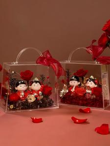 Acrylic Rose Flower Box with Drawstring Cover Transparent Money Tree Ornamental Gift DIY Eternal Rose Flower Display Piece