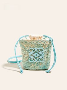 2024 New Handmade Woven Bag Japanese Style Straw Color Shoulder Bag For Women Casual Open Pocket Tape Closure