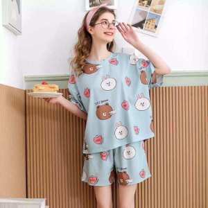 Pure Cotton Sleepwear Set Womens Summer Cardigan Short Sleeve Long Pants Outwear Home Clothes Sweet Style Student Suitable