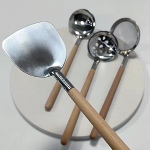 Newyorkbigsale ตะหลิว กระชอน ที่ตักฟอง สแตนเลสด้ามไม้ ขนาดเล็ก No.Y2158 Y2159