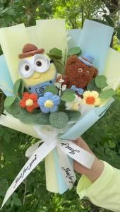 Potdemiel | Genuine Amine Minions Plush Dolls With Sunflowers Roses Creative Bouquets Christmas Birthday Graduation Valentine Gifts