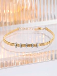  18k Gold Two-Tone Lab Diamond Bangle Bracelet | Lab Diamond Bangle Bracelet | Minimalist Luxury Daily Wear Bracelet | Two-Tone Gold Jewelry | 18K金培育钻石绳纹手镯金白双色排钻手链