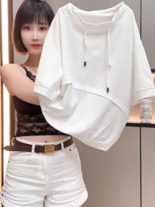 ฤดูร้อน พลัสไซส์ อินเทรนด์ ผู้หญิง เสื้อยืด ลำลอง แขนสั้นสไตล์ขี้เกียจ เชือกรูด เสื้อท่อนบน ผ้าฝ้าย Blend สบาย หลวม Fit