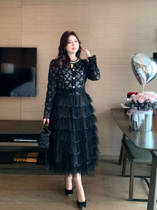 GLEC | Plus Size Rich Style Dress Black Lace Cake Dress