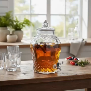 Bình Thủy Tinh Có Vòi 6 Lít Cao Cấp KC6L - Bình Ngâm Rượu Thủy Tinh Kim Cương Đựng Nước Hoa Quả Đẹp Sang Trọng
