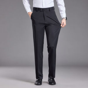 Business Casual Silk Woolen Straight Leg Trousers for Men Long Pants Fashionable Mid-Aged Autumn Wear for Gentleman