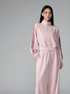 Patched Zipper Trim Jacket Sports Suit