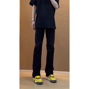 Quần Jeans Denim Co Giãn Màu Đen Đơn Giản Cho Nam Trẻ Dáng Rộng Thẳng Có Lót Lông Cừu Quần Dài Thường Ngày Cho Trẻ Em