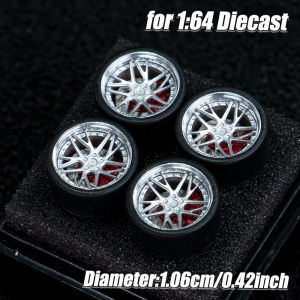 1:64 Scale Model Car Wheels Rims 4pcs 1Set 3D Printed Resin Rims with Rubber Tires for Hot Wheels MINI GT Tomica JDM Car Upgrade