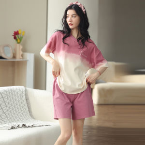 MiiOW | Bộ đồ ngủ cotton nguyên chất cho nữ mùa hè 2025 Áo thun cổ tròn tay ngắn quần short hoạt hình dễ thương mặc ở nhà và ngoài trời