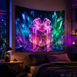VIKAMA Neon Purple Blue Tree Forest Snowflake Mountain Path Winter Christmas Tapestry Bedroom Living Room Dorm Home Decor Bold