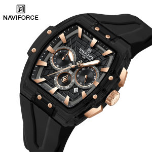 NAVIFORCE Original Mens Quartz Watch Brand New Chronograph Silicone Strap 50m Waterproof Date Luminous Hands Mens Casual Fashion Watches NF6113
