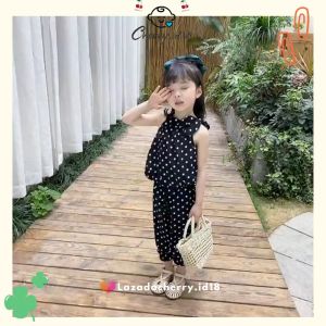 Setelan Anak Cewek Motif Polkadot & Bahan Katun Sifon