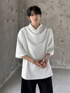 White Stand-up Collar T-Shirt Short Seven-eighths Sleeve