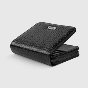 VONA Sochi Wallet - Dompet Wanita Lipat 2 Motif Croco Banyak Kartu Slot Koin Zipper Minimalis Kulit Sintetis PU Leather