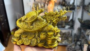 Tượng long quy cõng con bằng đồng phong thủy dài 17cm cao 10cm nặng 1kg