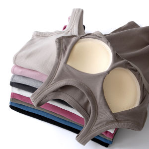 Womens Strap Vest Summer Outdoor Wear Inner Match with Chest Pad Anti-Light Thread Yuke Silk Sleeveless One-Piece Slim Vest