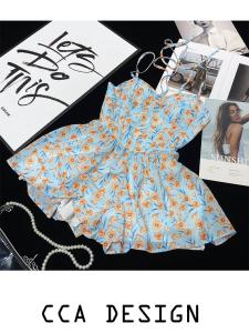 Váy Mùa Hè Không Tay Họa Tiết Hoa Cổ Điển Kiểu Pháp CCA Dành Cho Nữ Váy Đi Biển Váy Dây Cổ Treo Quần Váy Dây Thắt Lưng Cho Bé Gái
