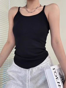 Talented Womens Sleeveless U-Neck Slim Fit Tank Top Waist Cinched String Vest Asymmetrical Hemline Cotton Blend Summer Top