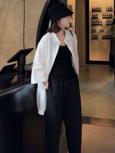 YUFUQING | Elegant French Style Womens Long Sleeve White Shirt Loose Midi Length Sun Protection Top Spring Summer New Arrival Polyester Fiber