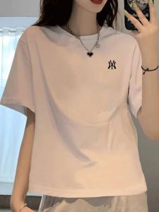White Loose Fit Short Sleeve Cotton T-Shirt Womens Summer Slimming Young-looking round Neck Print Casual Korean Style Top