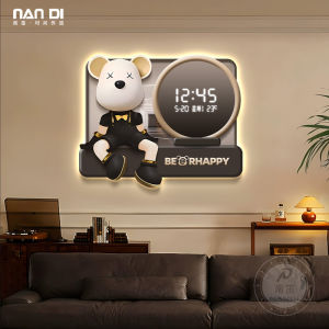 Cartoon Violent Bear Living Room Decorative Painting with Clock New LED Light Emitting Wall Art Restaurant Electronic Clock Hanging Picture