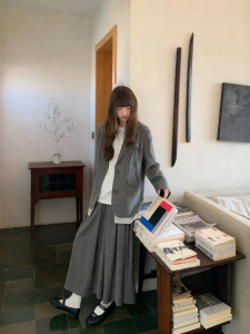 NIHAOKANONG | Bộ Đồ Elegent Màu Xám Giúp Gầy