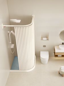 Bathroom Shower Curtain Waterproof Foldable Partition Dry Wet Separation Nordic Style Polyester for Everyone in Home Use