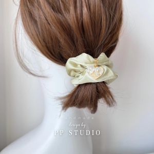 Original Design Valley Bellflower Series Fairy Spring Bud Green Silk Satin Fabric Hair Ties Large Loop Elastic Bands Forest System