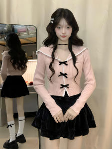 Sweet Short Knitted Sweater Top High Waist Puffy Skirt Two Piece Set for Young Women Early Autumn Fashion College Style