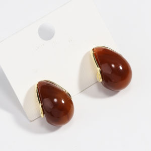 2024 New Arrival Retro Simple Elegant Brown Resin Stud Earrings For Women Fashion Cute Geometry Jewelry Accessories Gifts