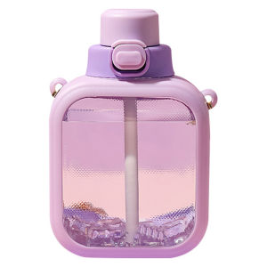 700ml Cute Flat Water Bottles With Straw Large Capacity Portable Adjustables Strap Sports Cup For Camping Picnic Outdoor Sports