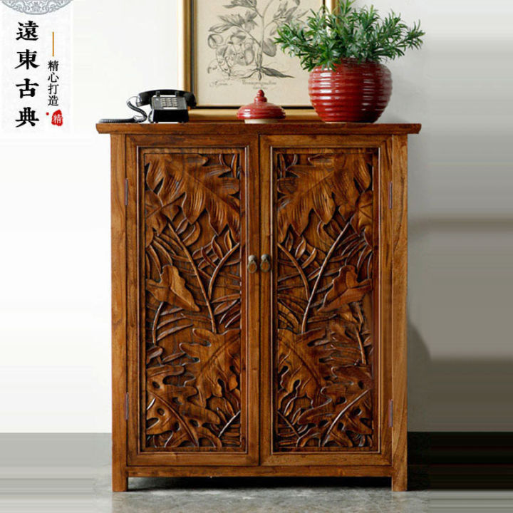 Thai Style Solid Wood Carved Shoe Southeast Asian Style Old Elm